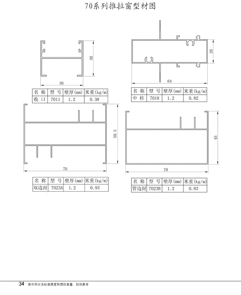70系列推拉窗型材图