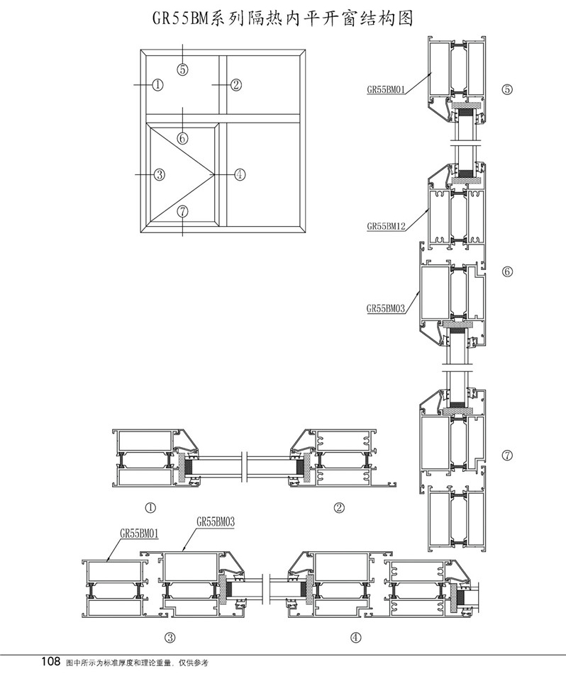 GR55BM隔热内平开窗结构图