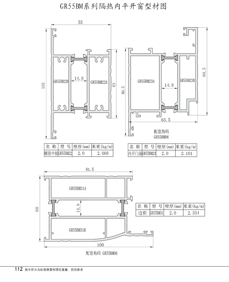 GR55BM隔热内平开窗型材图