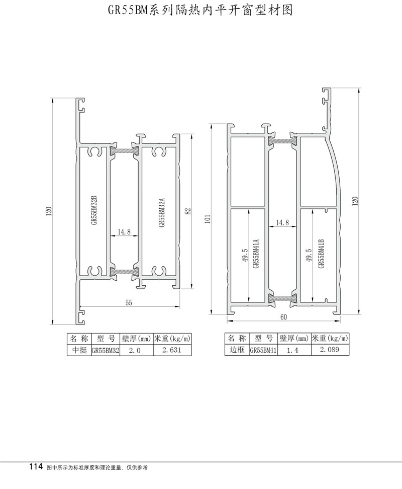 GR55BM隔热内平开窗型材图